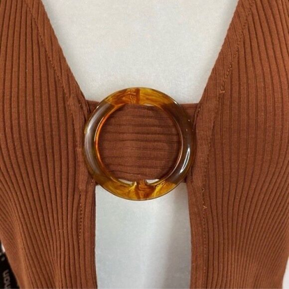 Anthropologie Callahan Open Front Ring Bell Sleeve Ribbed Vera Top Coco Mocha M - Picture 6 of 16
